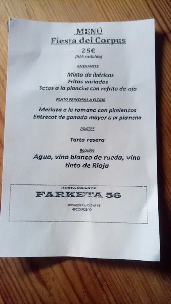 menu 1 of Restaurante Farketa 56