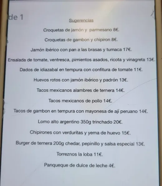 menu 1 of La Loba Gastrobar