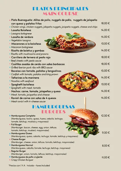 menu 0 of BUENAGUETA. Cafetería Restaurante Taperia