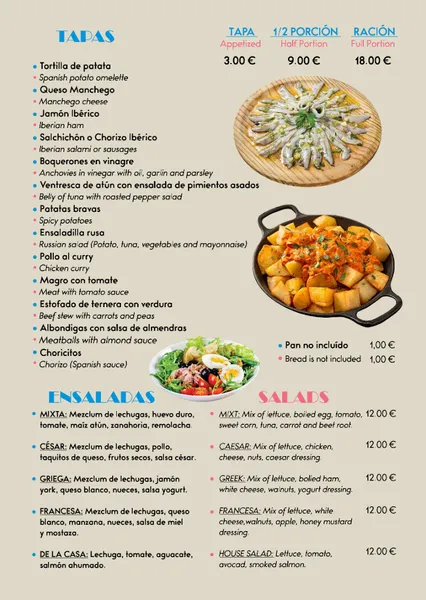 menu 2 of BUENAGUETA. Cafetería Restaurante Taperia