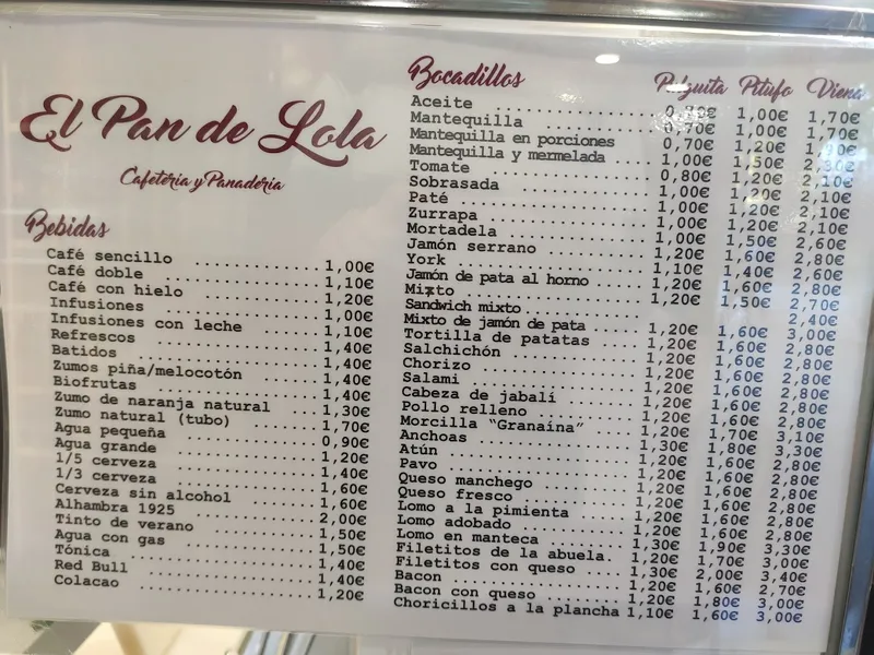 menu 0 of El pan de Lola