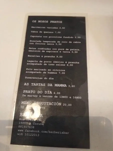 menu 0 of Bar Barbería