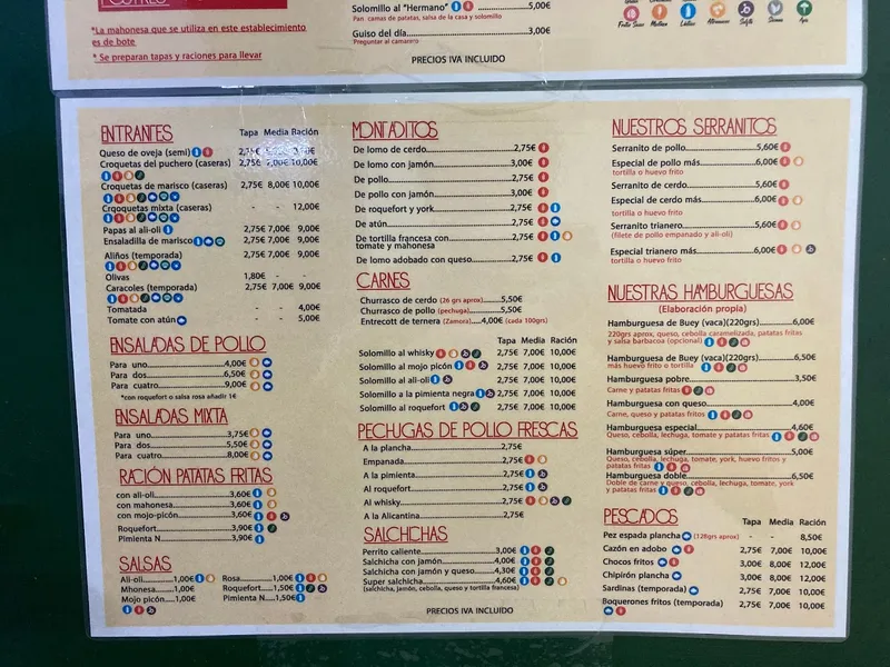 menu 0 of Bar Cibeles 2