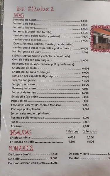 menu 1 of Bar Cibeles 2