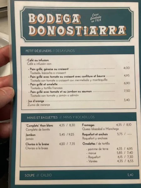 menu 0 of Bodega Donostiarra Gros