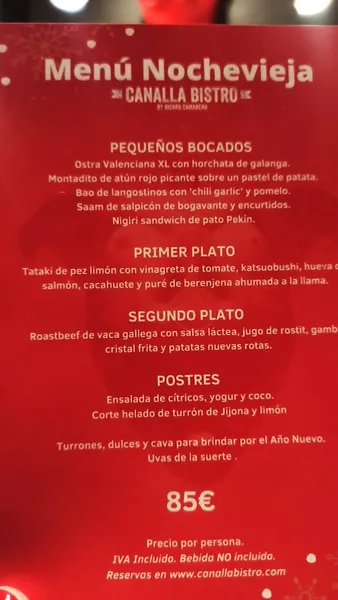 menu 0 of Canalla Bistro by Ricard Camarena