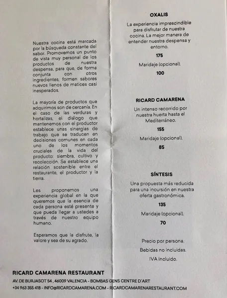 menu 0 of Ricard Camarena Restaurant