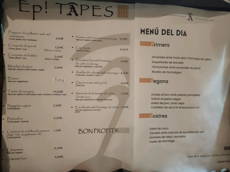 menu 0 of L'Absis