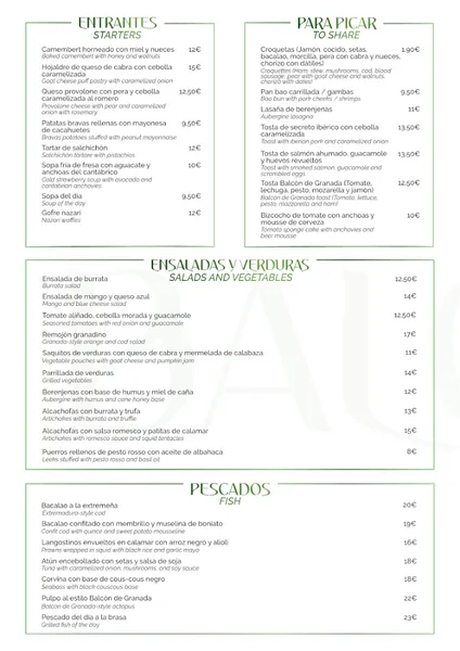 menu 0 of Balcón de Granada (Casa Paco)