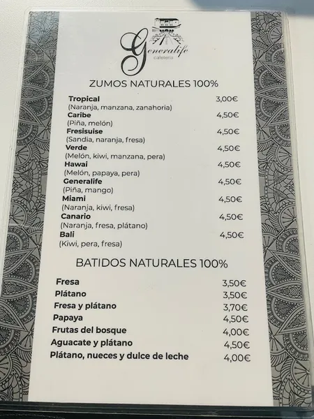 menu 1 of Churrería Generalife