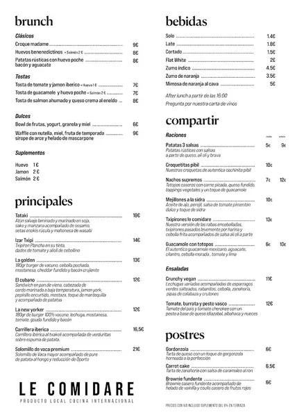 menu 0 of LE COMIDARE