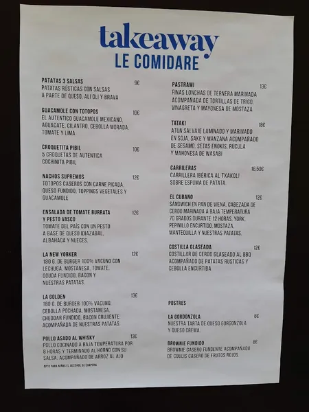 menu 1 of LE COMIDARE