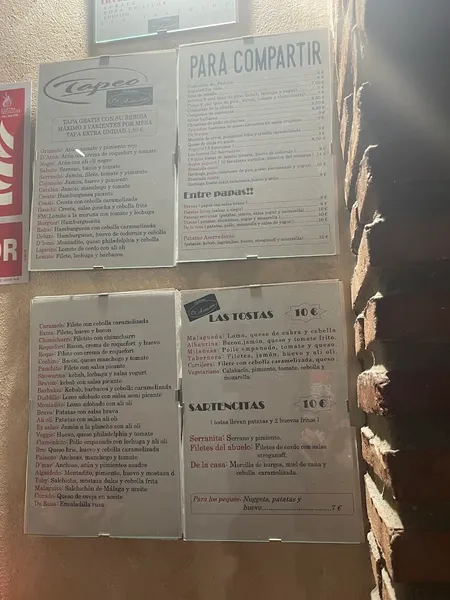 menu 0 of Taberna el Aserradero