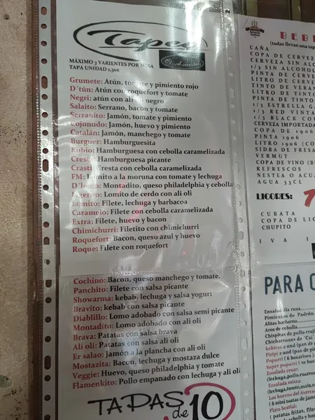 menu 2 of Taberna el Aserradero