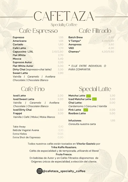 menu 0 of Cafétaza Specialty Coffee