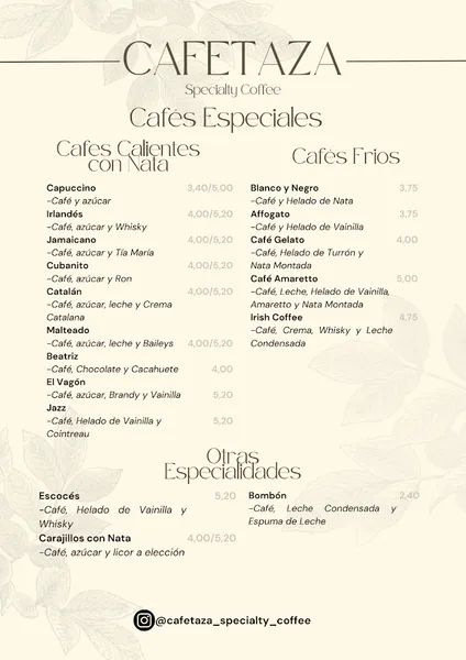 menu 1 of Cafétaza Specialty Coffee