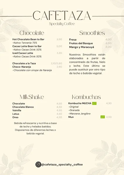 menu 2 of Cafétaza Specialty Coffee