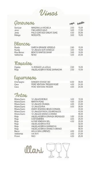 menu 0 of Illari Vinos y Tapas