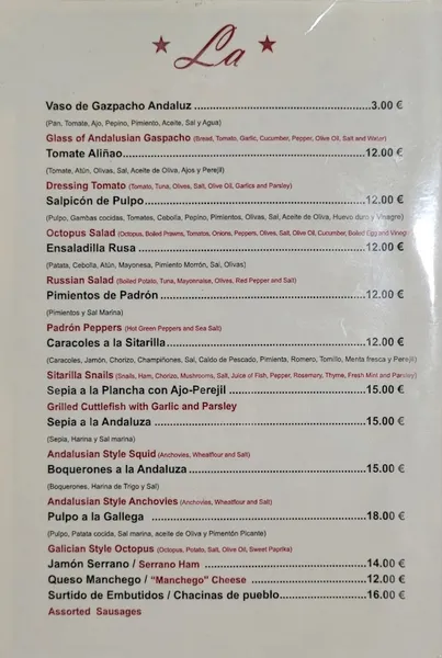menu 1 of La Sitarilla