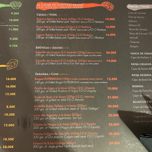 menu 2 of EntreBrasas