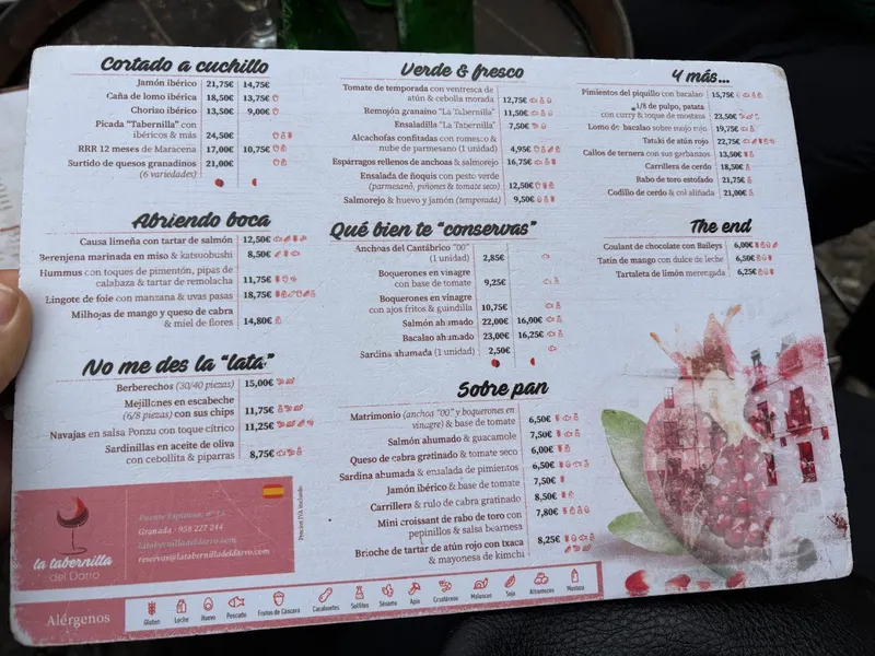 menu 1 of La Tabernilla del Darro