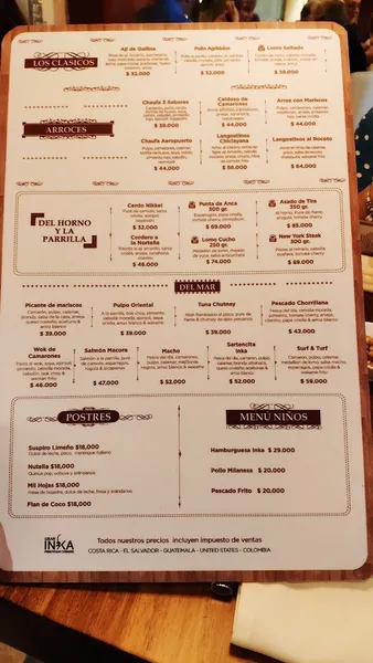 menu 0 of Inkanto Cartagena | Comida Peruana.