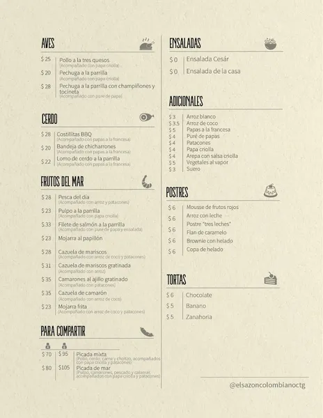 menu 0 of El Sazon Colombiano
