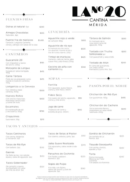 menu 0 of Cantina la 20 | Merida