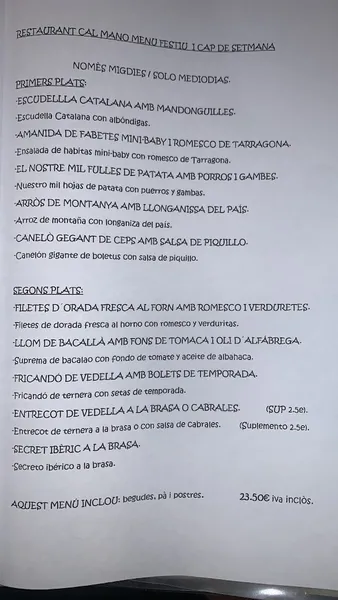 menu 0 of Cal Mano