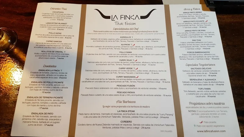 menu 0 of Restaurante La Finca Thai Fusion