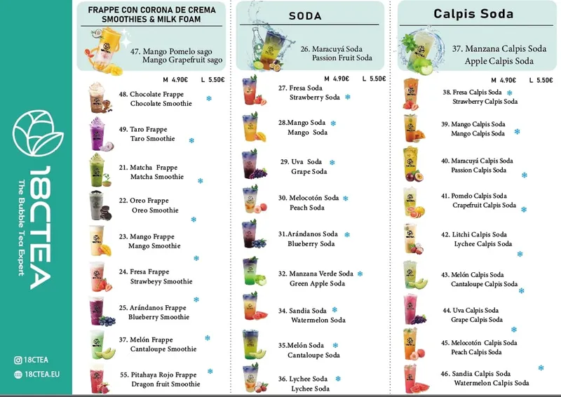 menu 0 of 18CTEA - Cafetería, Bubble Tea, Ramen y Sushi