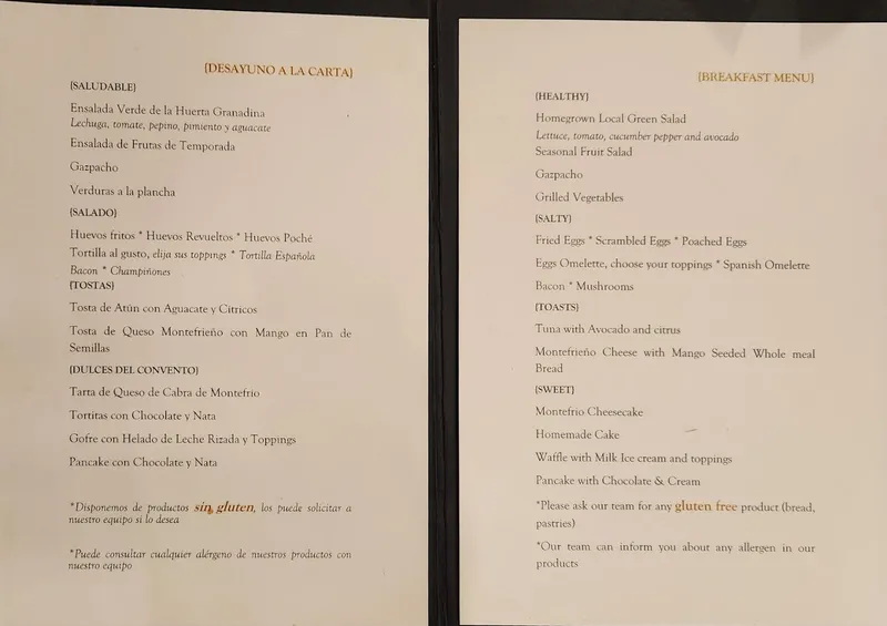 menu 0 of El Claustro