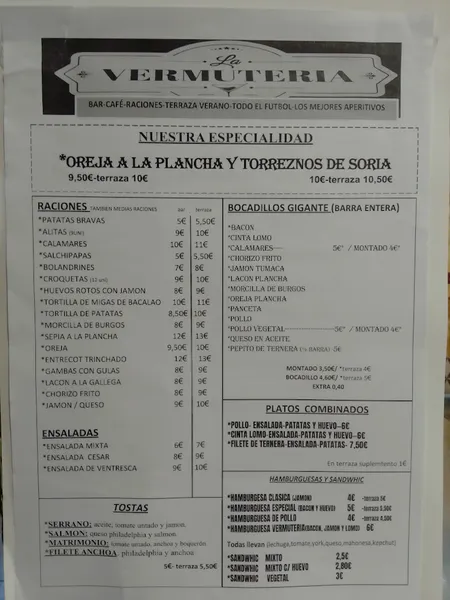 menu 0 of Bar La Vermutería