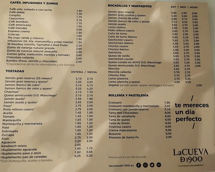 menu 0 of La Cueva de 1900 / Ayuntamiento