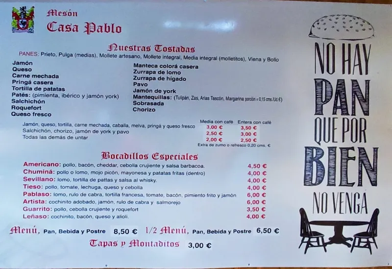 menu 1 of Mesón Casa Pablo