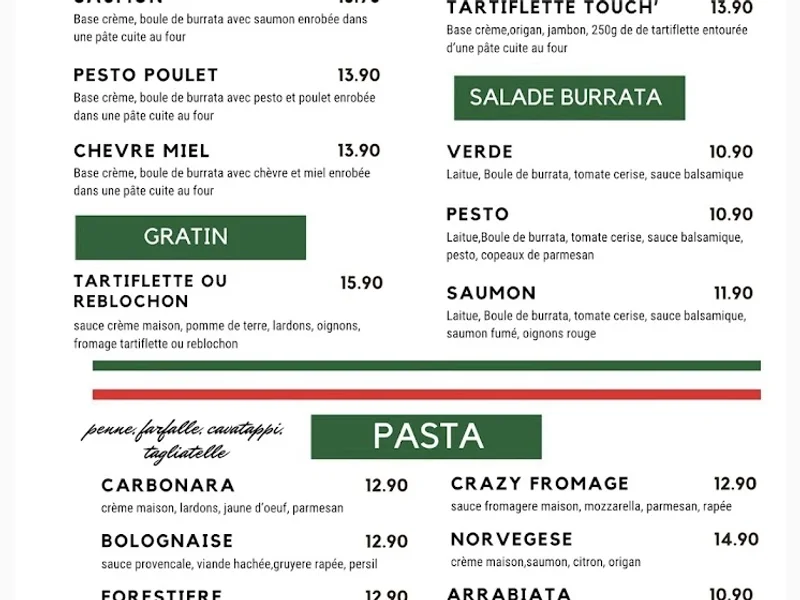 menu 0 of Presto Di Pasta&Pizza