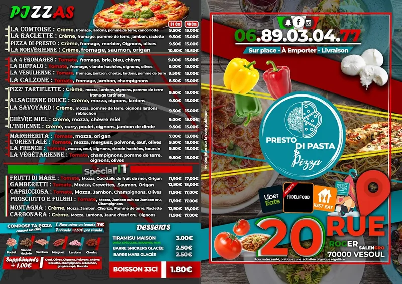 menu 1 of Presto Di Pasta&Pizza