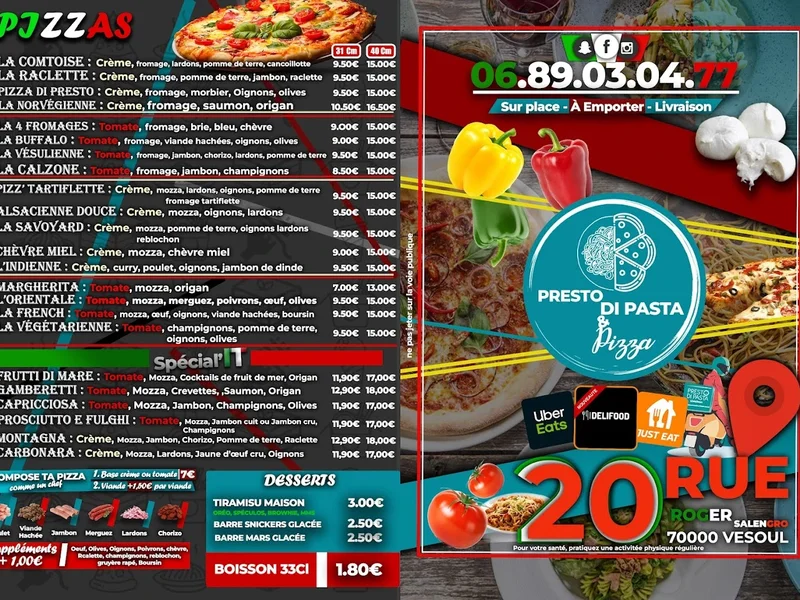 menu 1 of Presto Di Pasta&Pizza