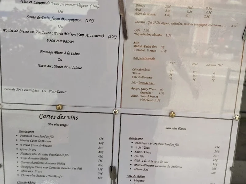 menu 2 of La Mère Jouvenceaux