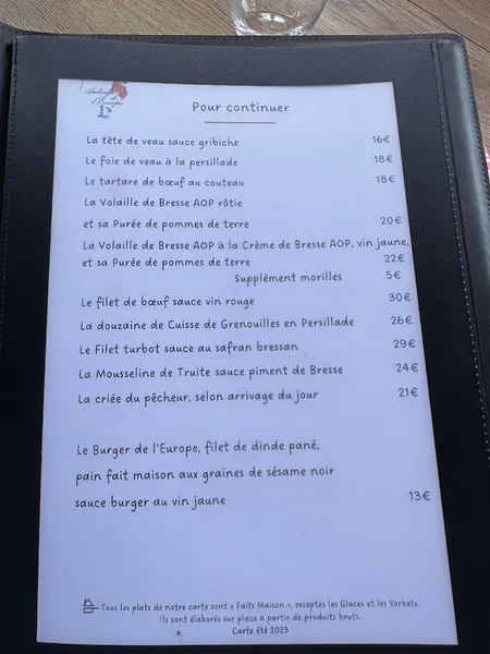 menu 1 of Auberge de l'Europe