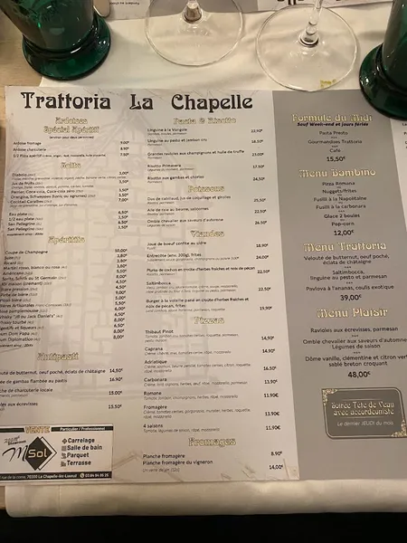 menu 0 of Restaurant La Chapelle (La Trattoria)