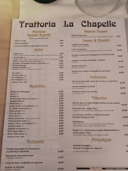 menu 2 of Restaurant La Chapelle (La Trattoria)