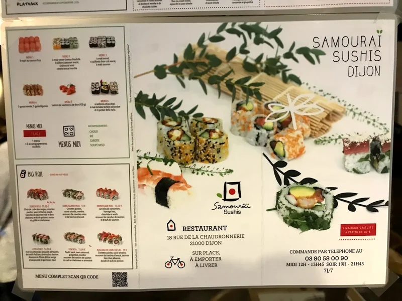 menu 2 of Samouraï Sushis Dijon