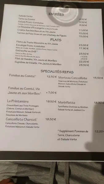menu 1 of La Sergenterie