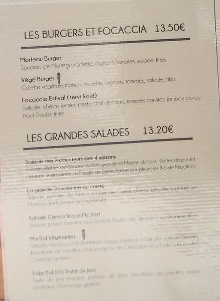 menu 1 of restaurant Le Pic Vert