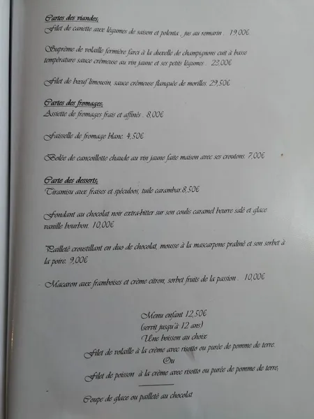 menu 1 of Au Cinq Sens