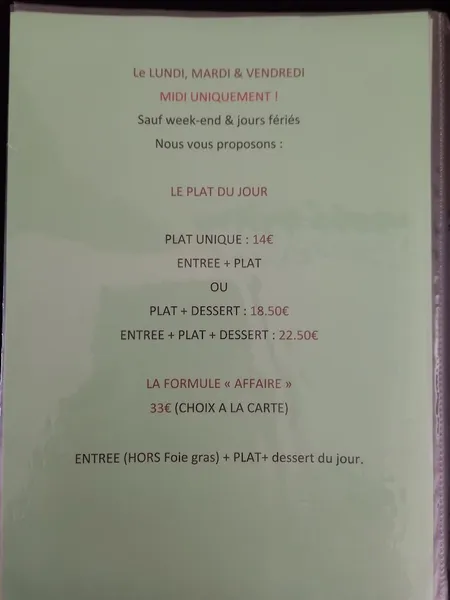 menu 2 of La Bergeraine