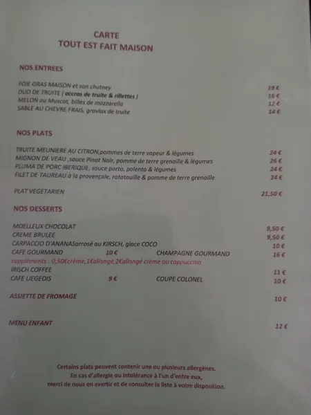 menu 1 of La Bergeraine