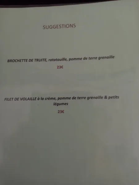 menu 2 of La Bergeraine