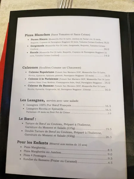 menu 0 of Le Bassano
